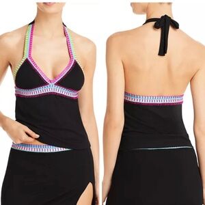 PilyQ PLATINUM SWIMWEAR Crochet Trim Thick Ribbed Swim Tankini Top Swimsuit